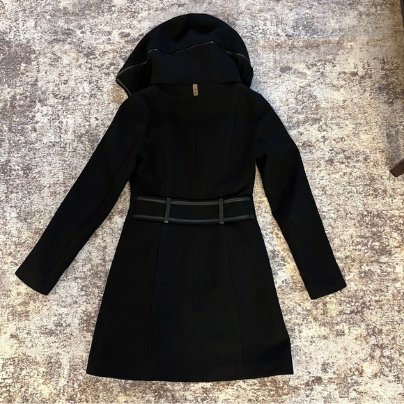 Mackage XS Dress Coat, Black and Long with Removable Hood and Pockets - Picture 3 of 6